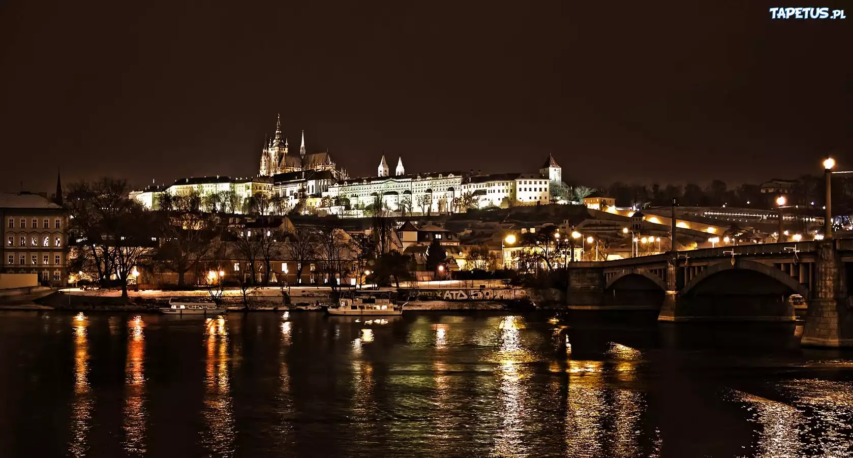 Noc, Rzeka, Zamek, Praga, Czechy