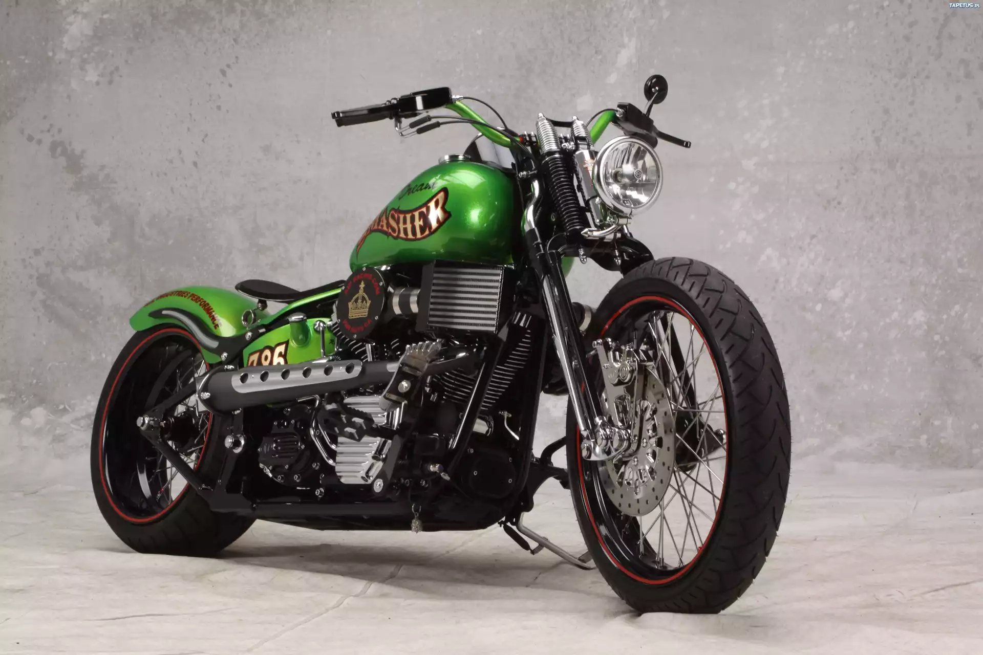 Zabytkowy, Zielony, Harley-Davidson