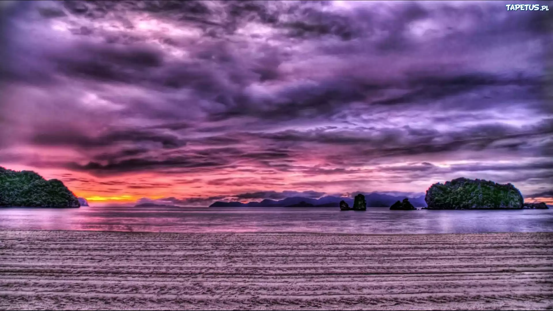 Zachód, Słońca, Jezioro, HDR