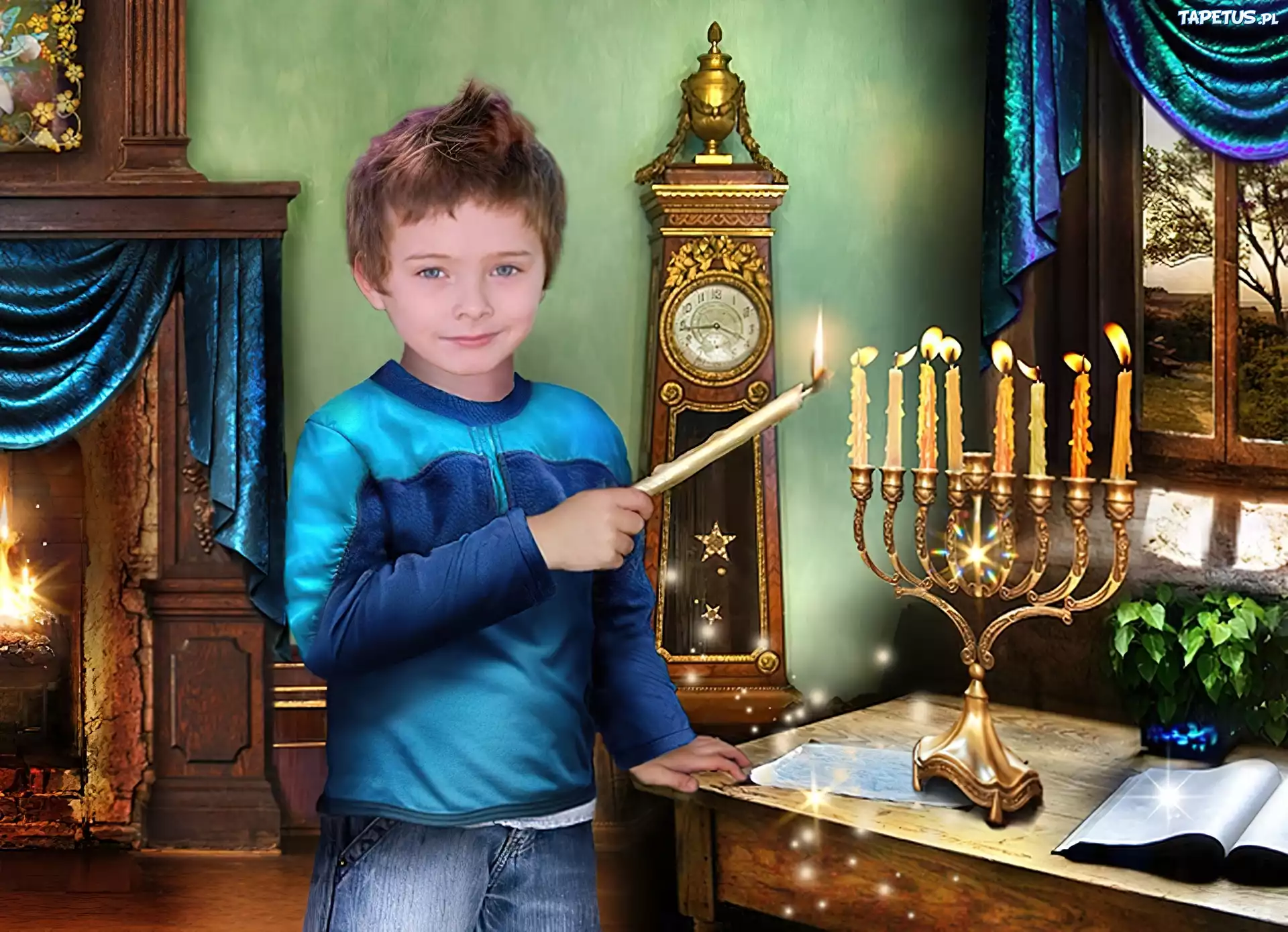 Chłopiec, Świecznik, Święto, Hannukah