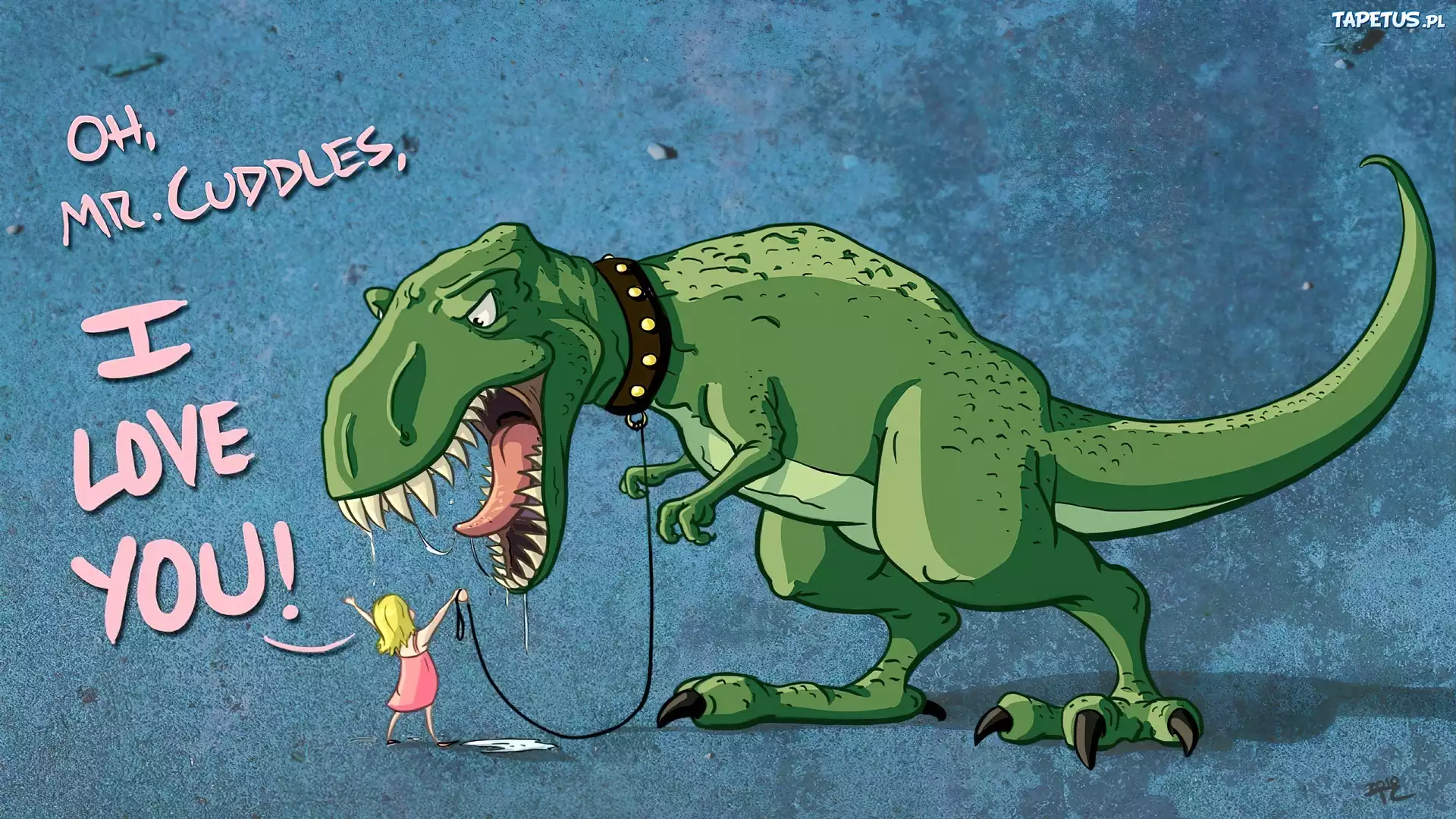 Dziewczynka, T-Rex, Smycz
