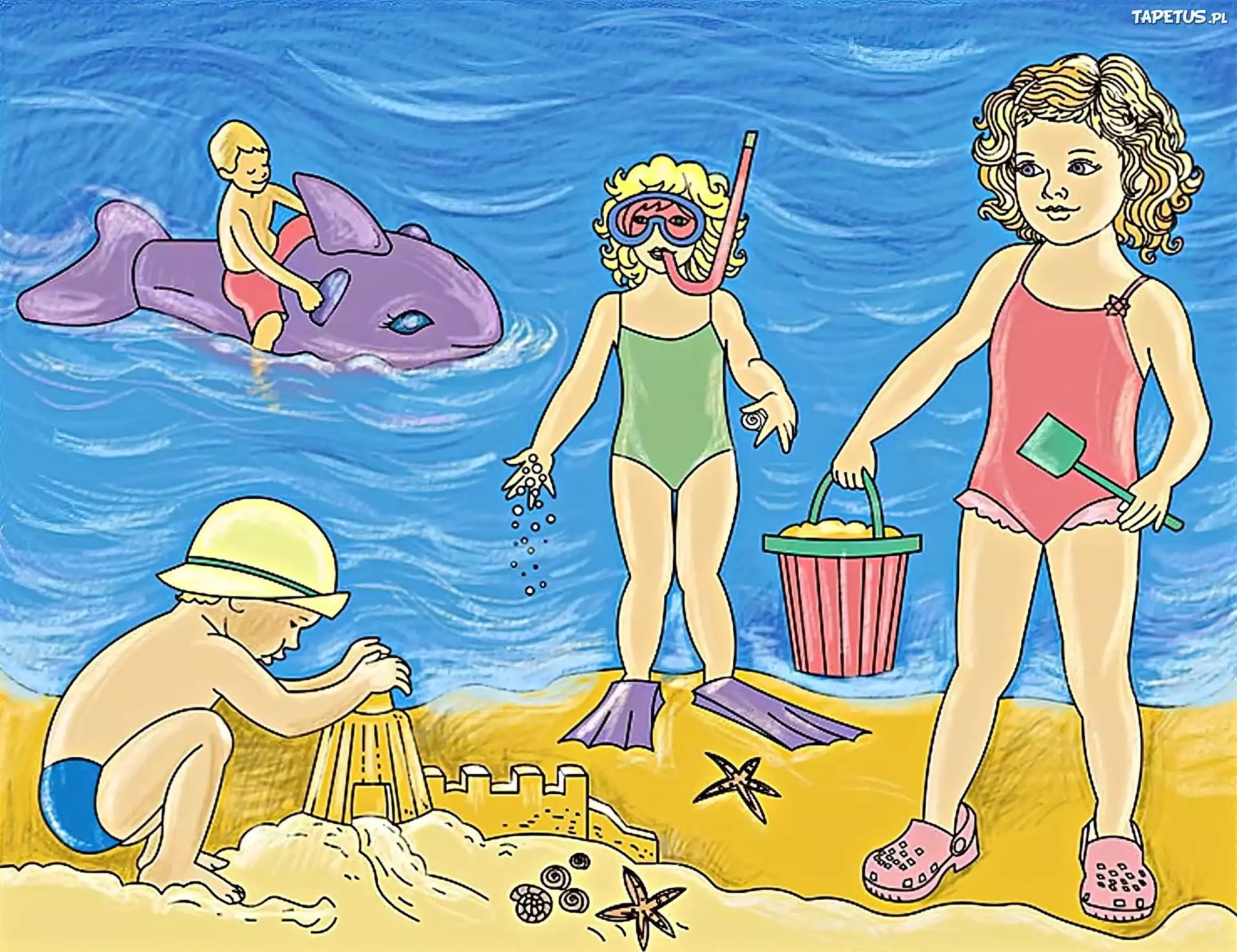 Dzieci, Plaża, Zabawa, Morze