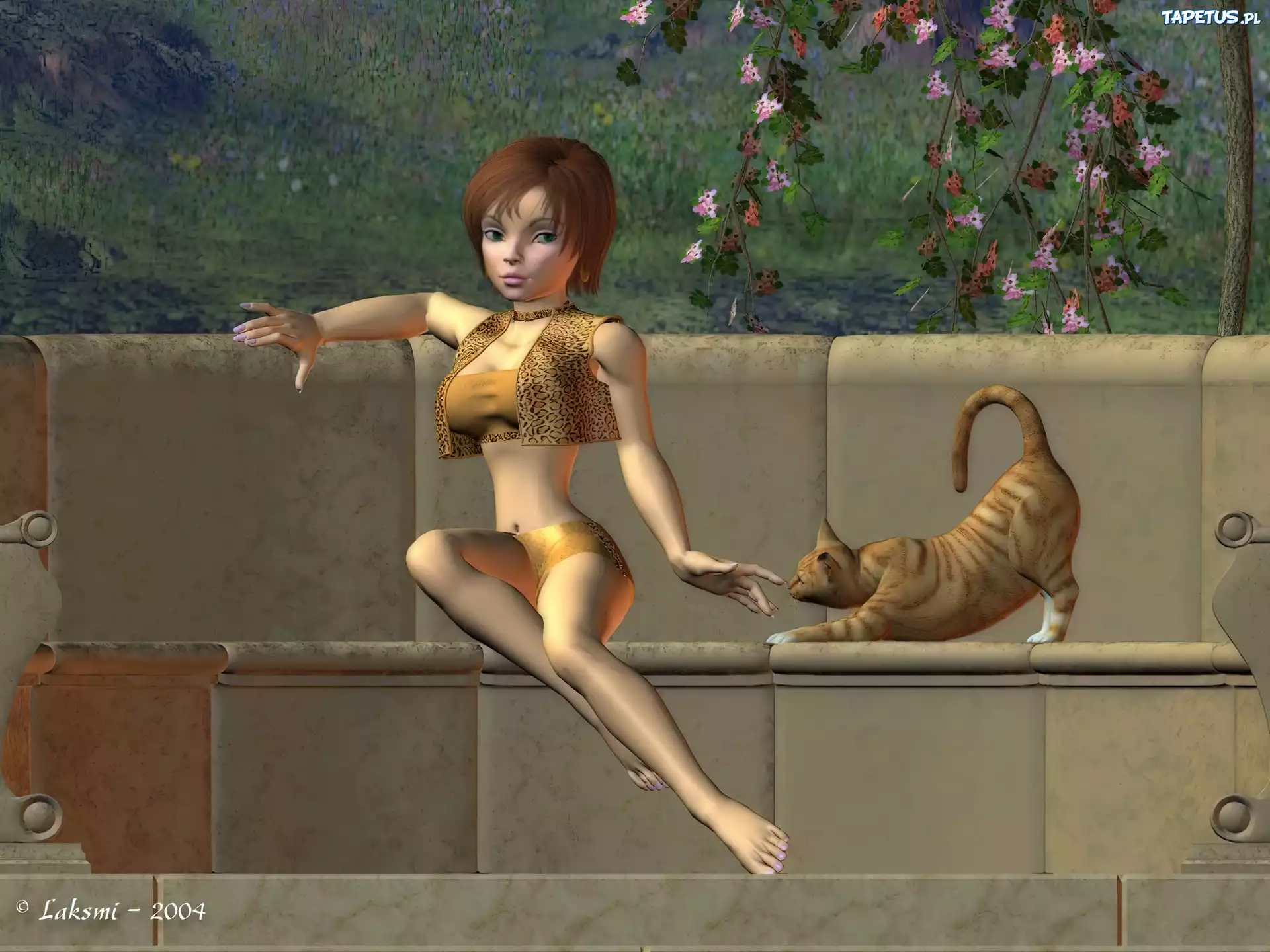 Kobieta, Kot, 3D