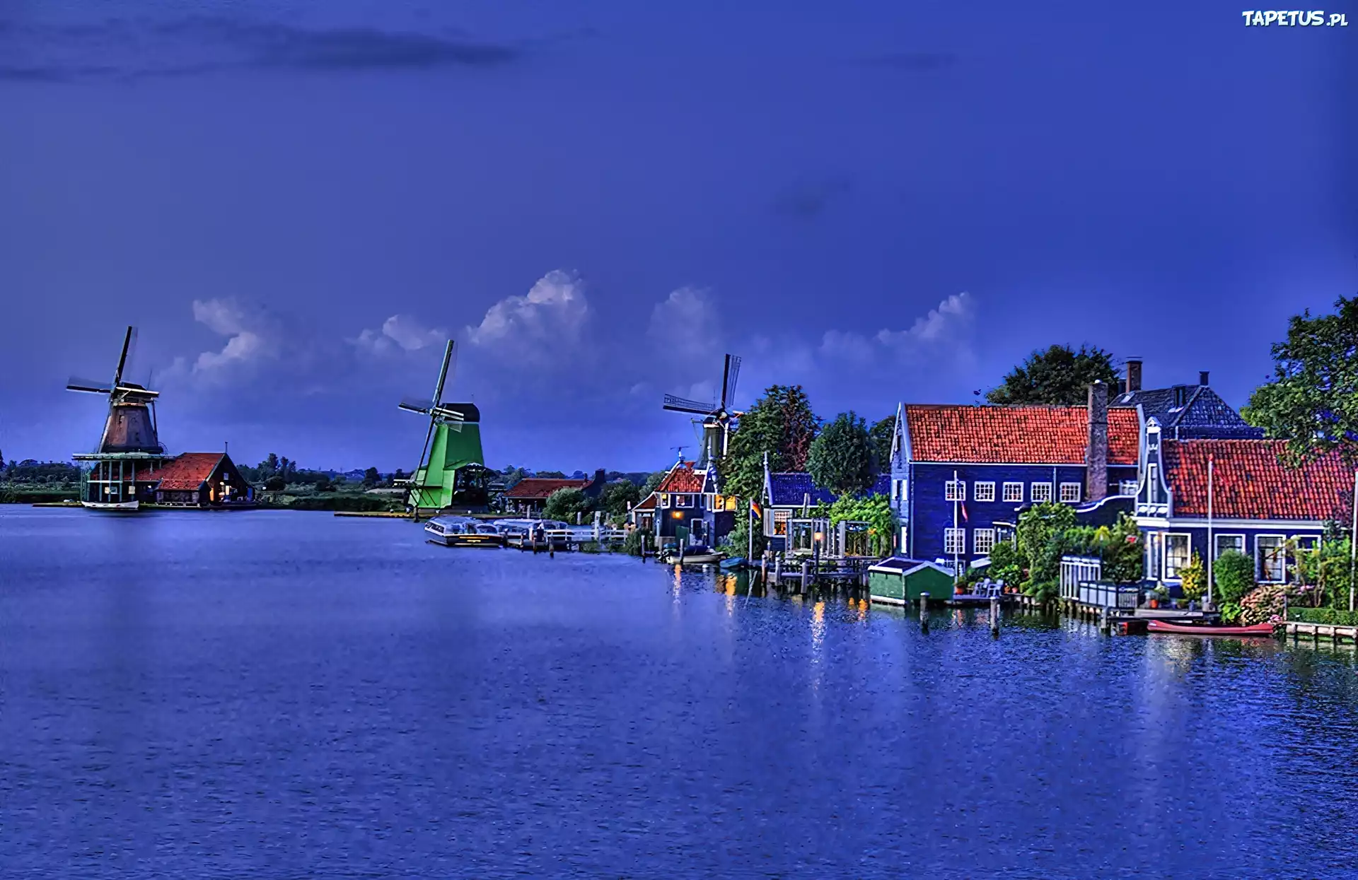 Rzeka, Wiatraki, Haarlem, Amsterdam, Holandia