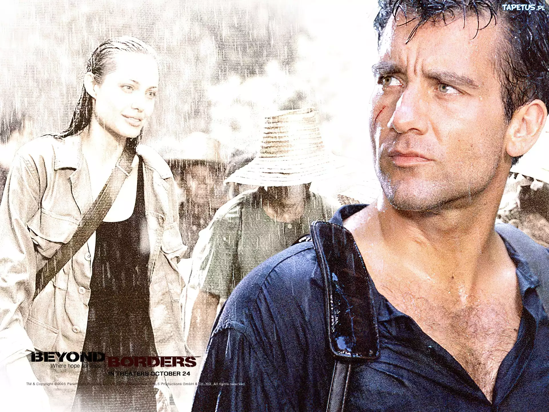 Clive Owen,deszcz, kapelusz