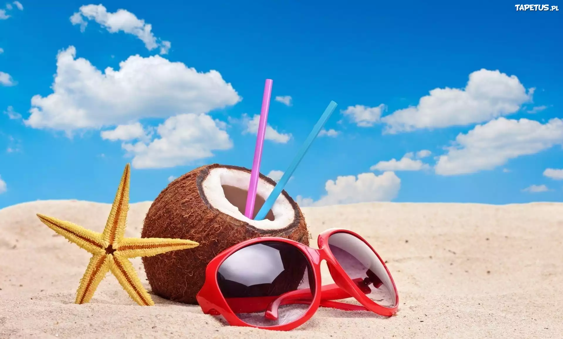 Kokos, Plaża, Gwiazda, Okulary