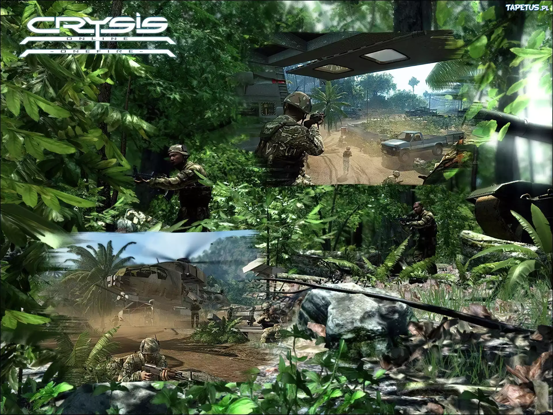 Crysis, dżungla, żołnierz, helikopter, broń