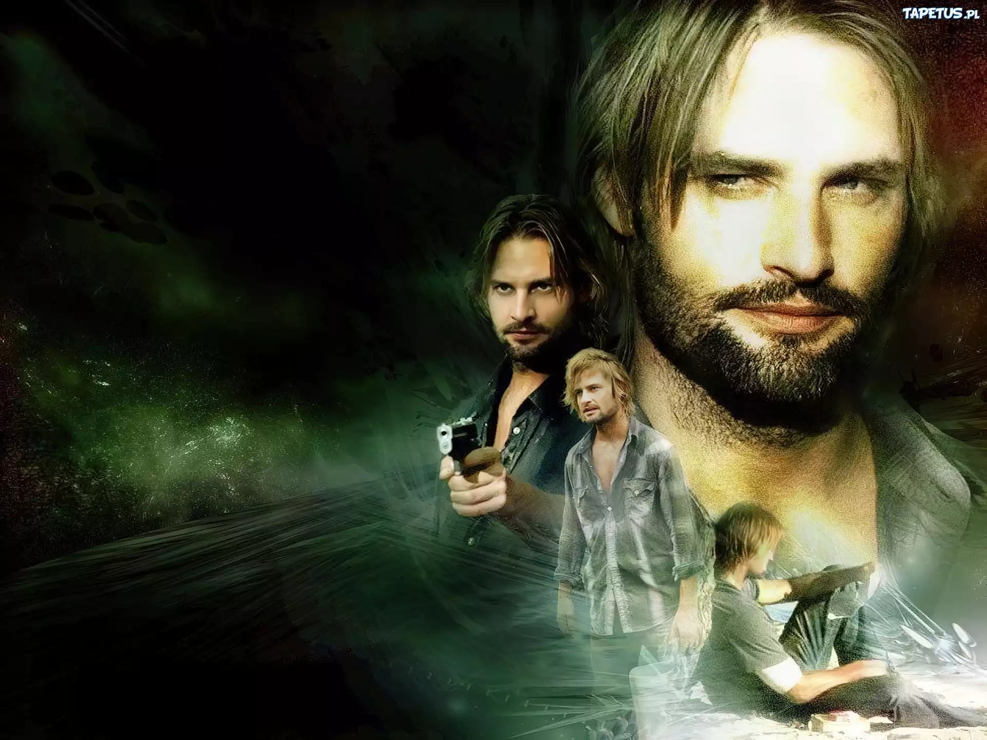 Filmy Lost, Josh Holloway, pistolet, koszula