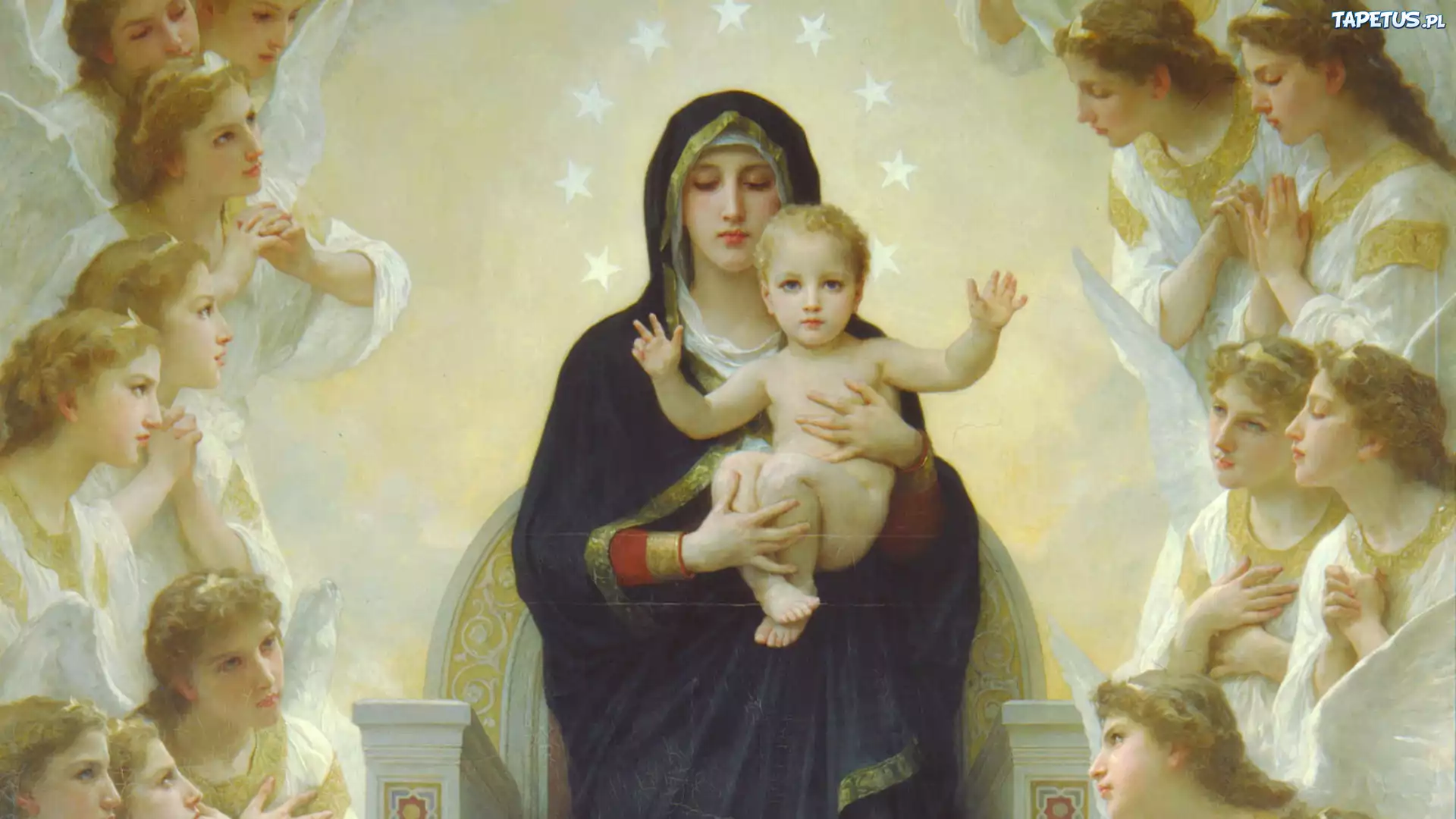 Matka, Boska, Dzieciątko, Aniołowie, Reprodukcja, Bouguereau