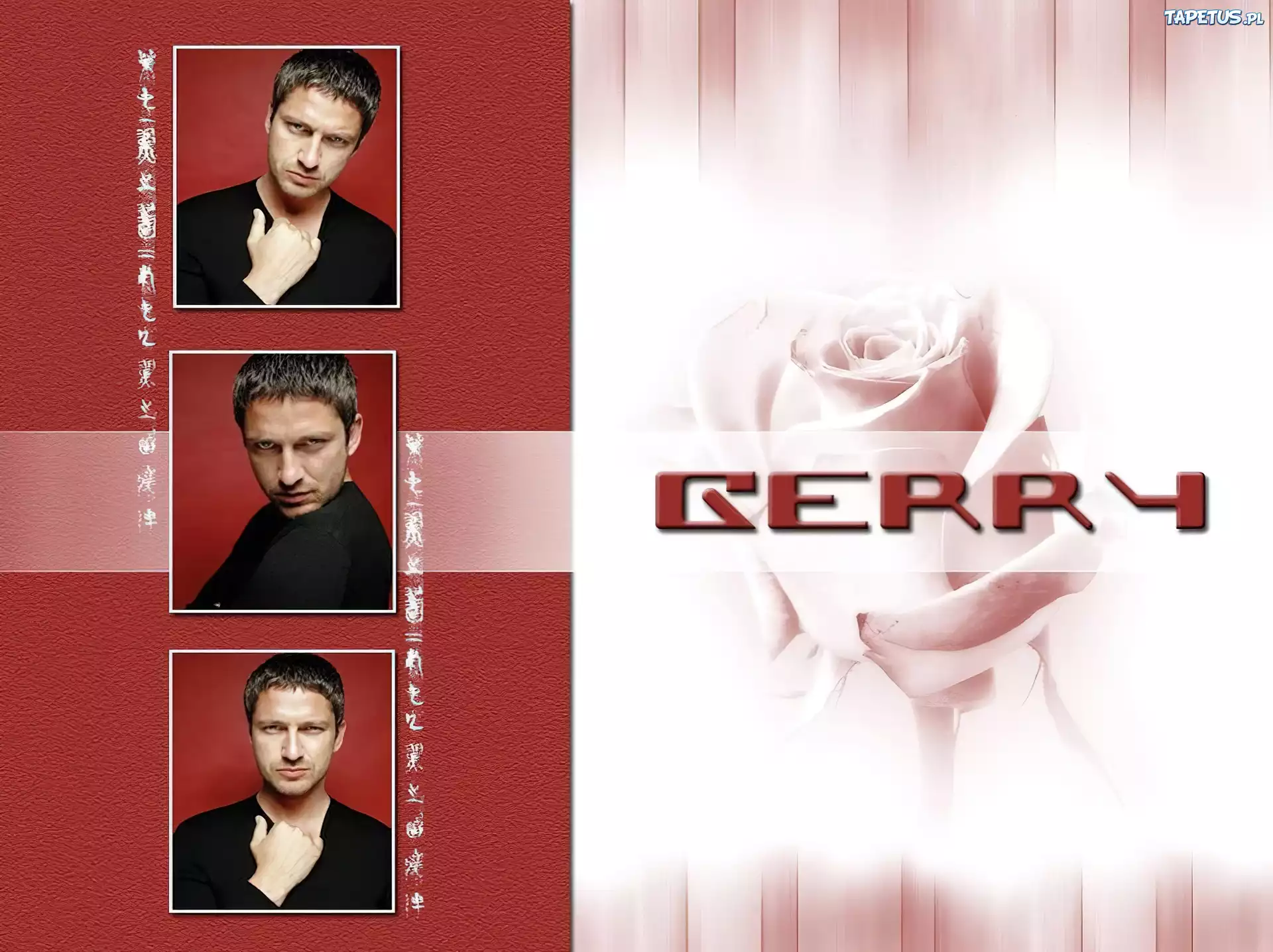 Gerard Butler,jasne włosy, czarna koszulka