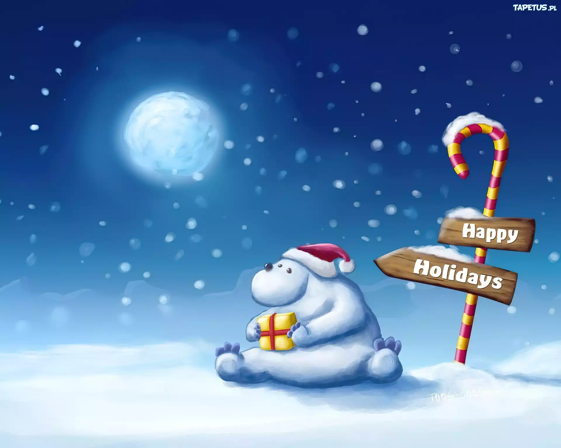 Happy, Holidays, Śnieg, Miś, Prezent
