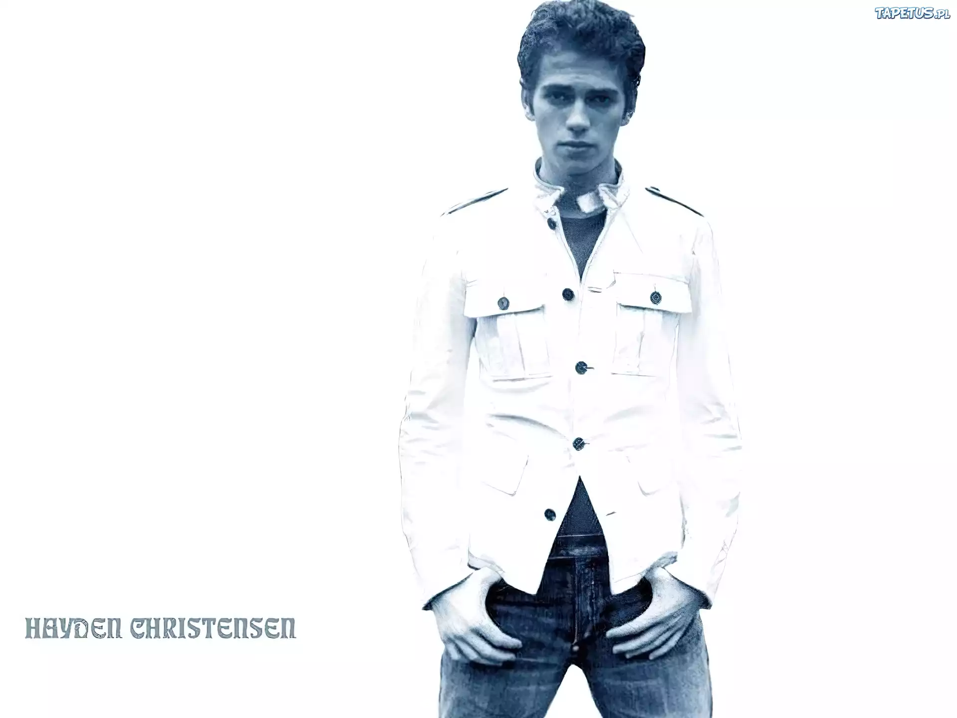 Hayden Christensen,biała kurtka, jeansy