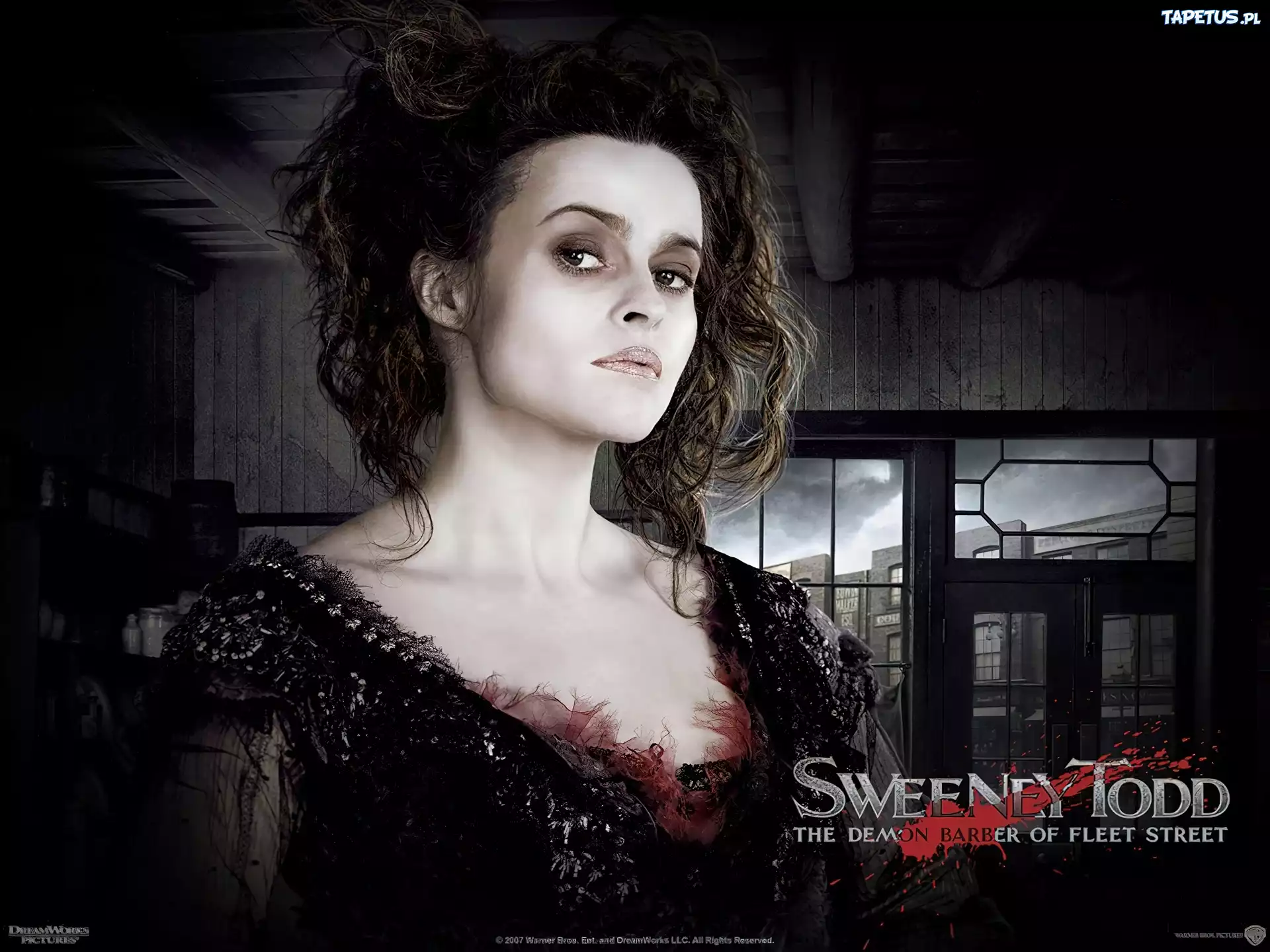 Sweeney Todd, Helena Bonham Carter, drewniany dom, fryzura, suknia