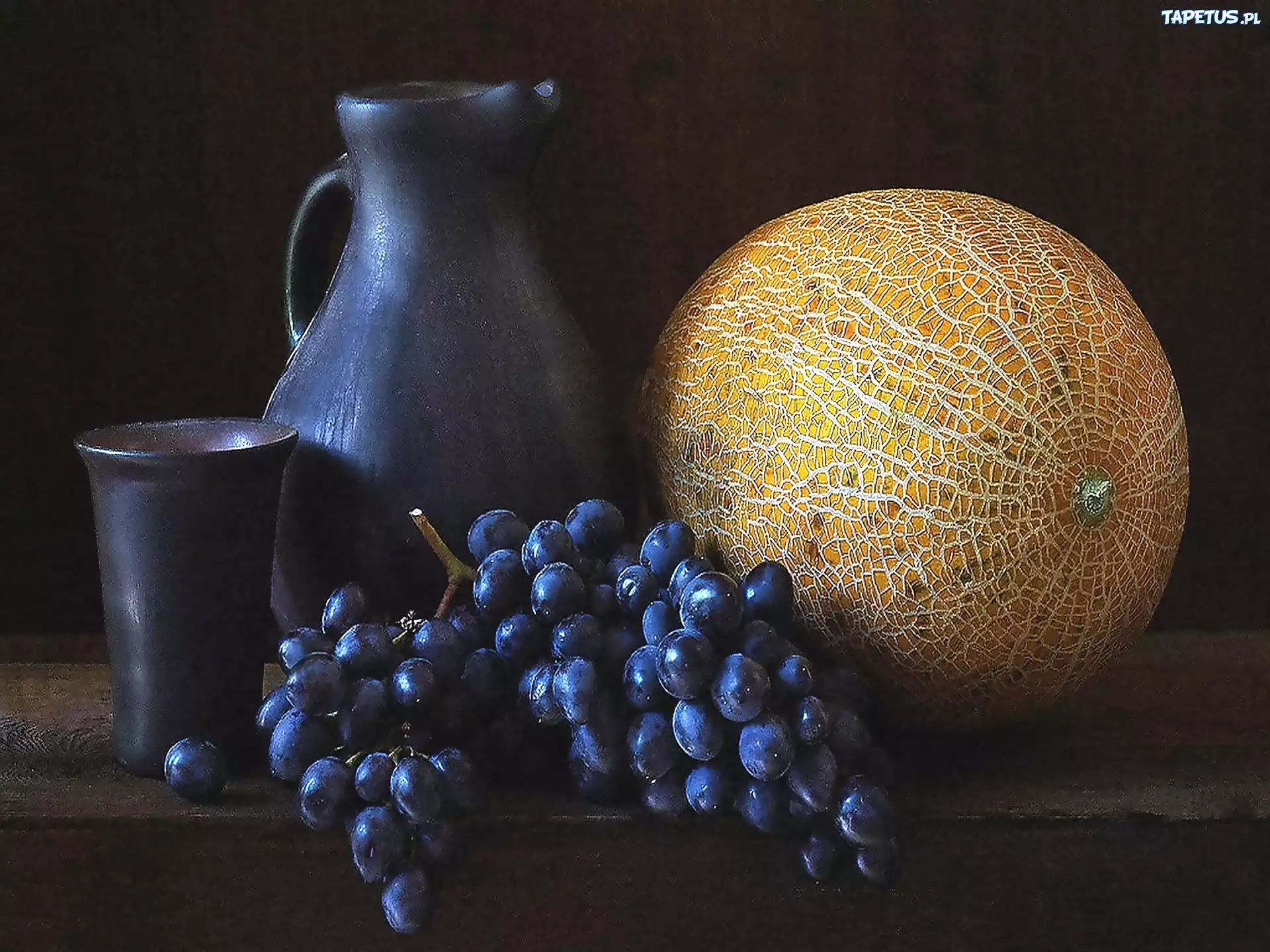 Ciemne, Winogrona, Melon, Gliniane, Naczynia