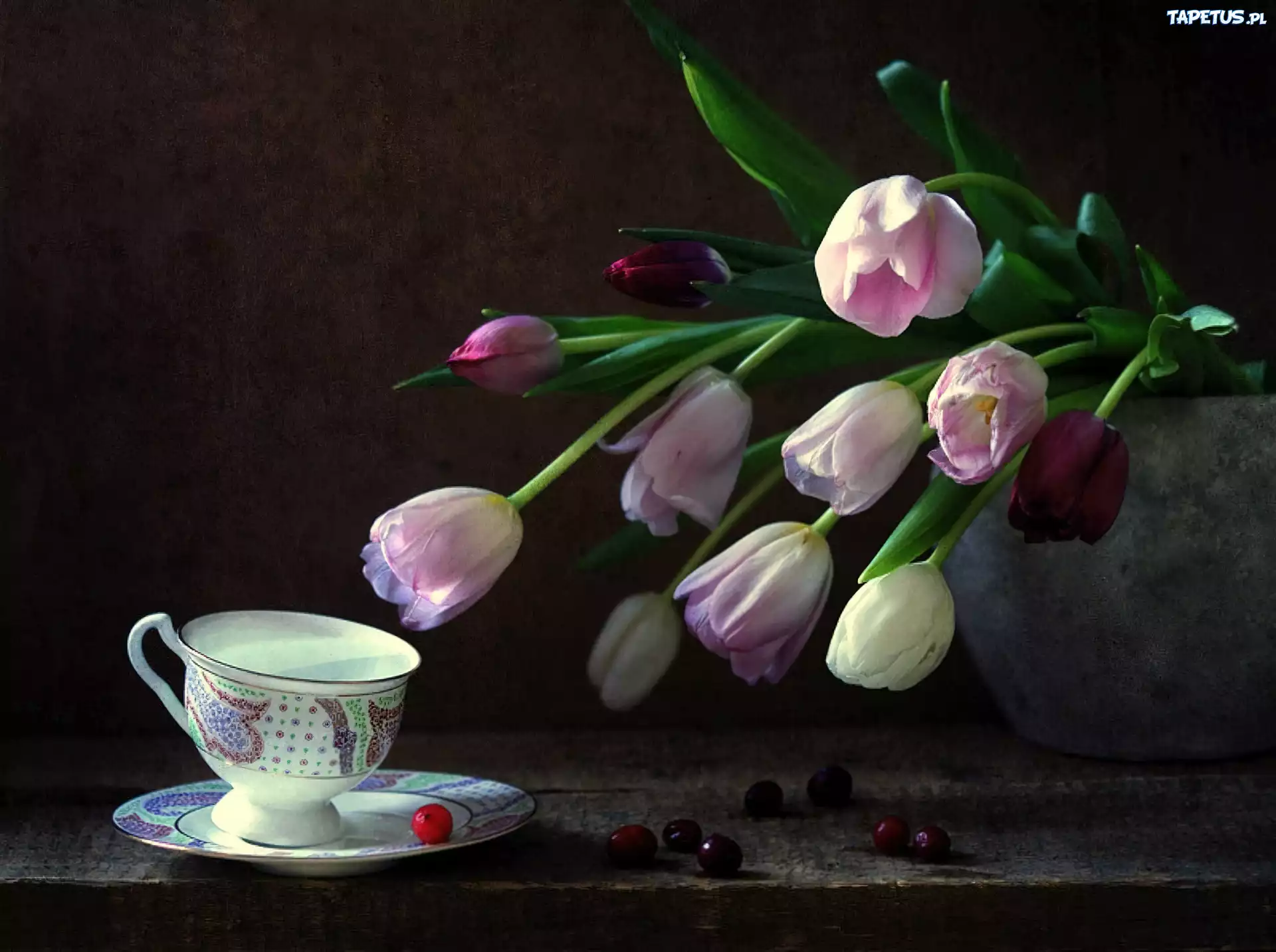 Tulipany, Wazon, Filiżanka