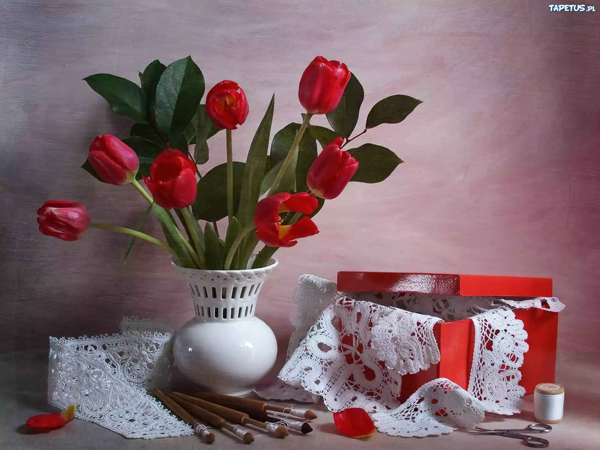 Wazon, Czerwone, Tulipany