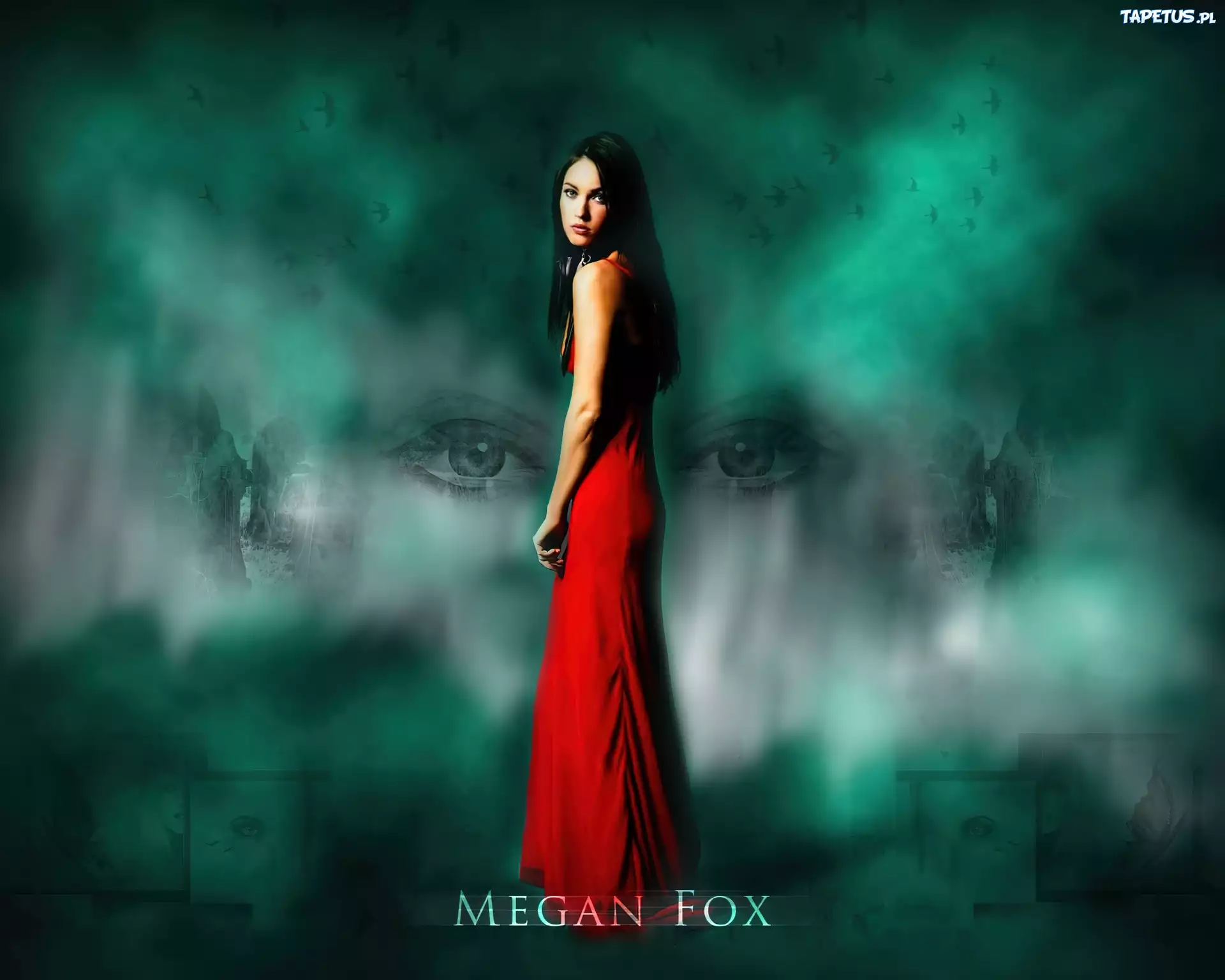 Megan Fox, Czerwona, Suknia, Oczy