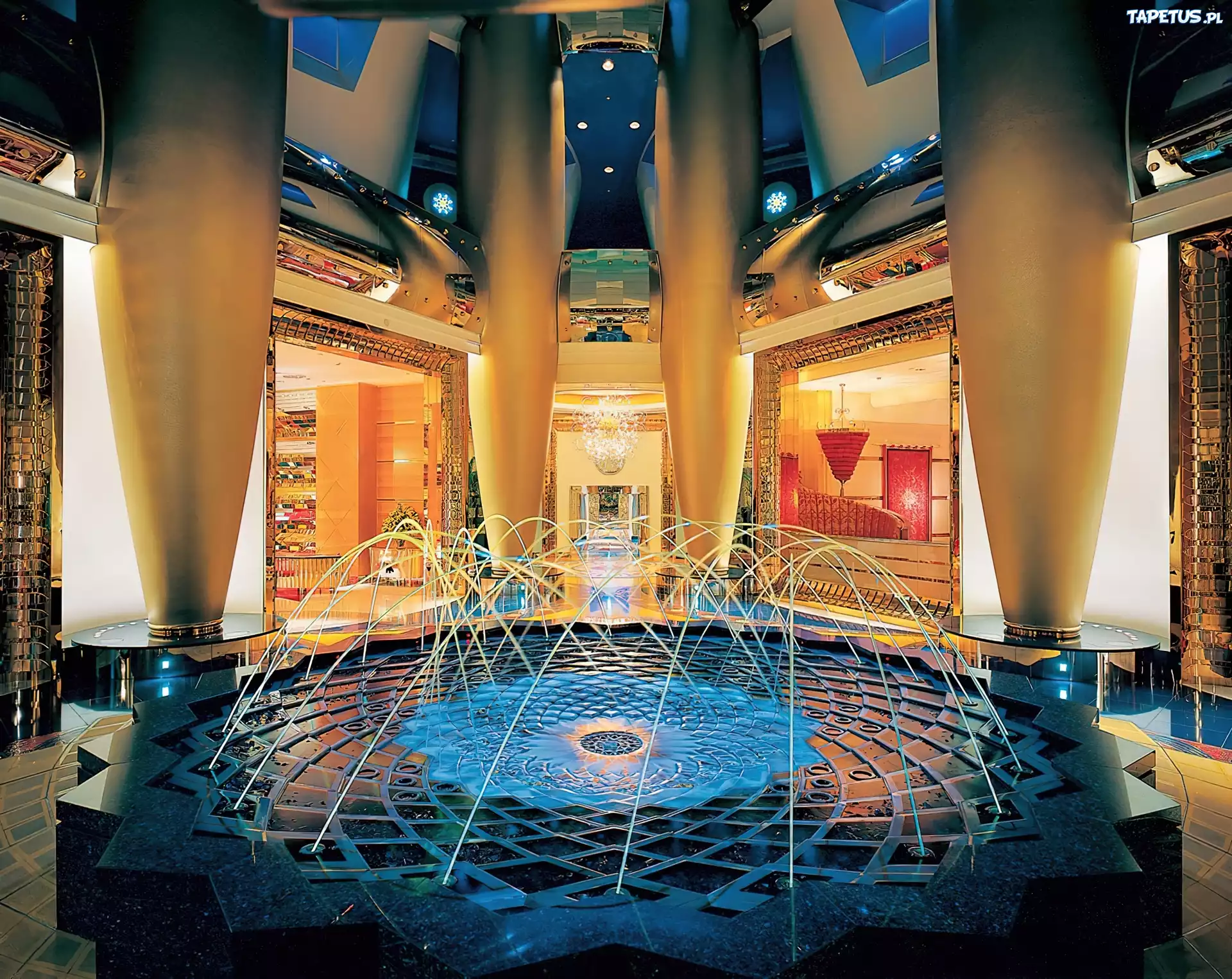 Hotel, Arab, Dubai, Fontanna, Hol
