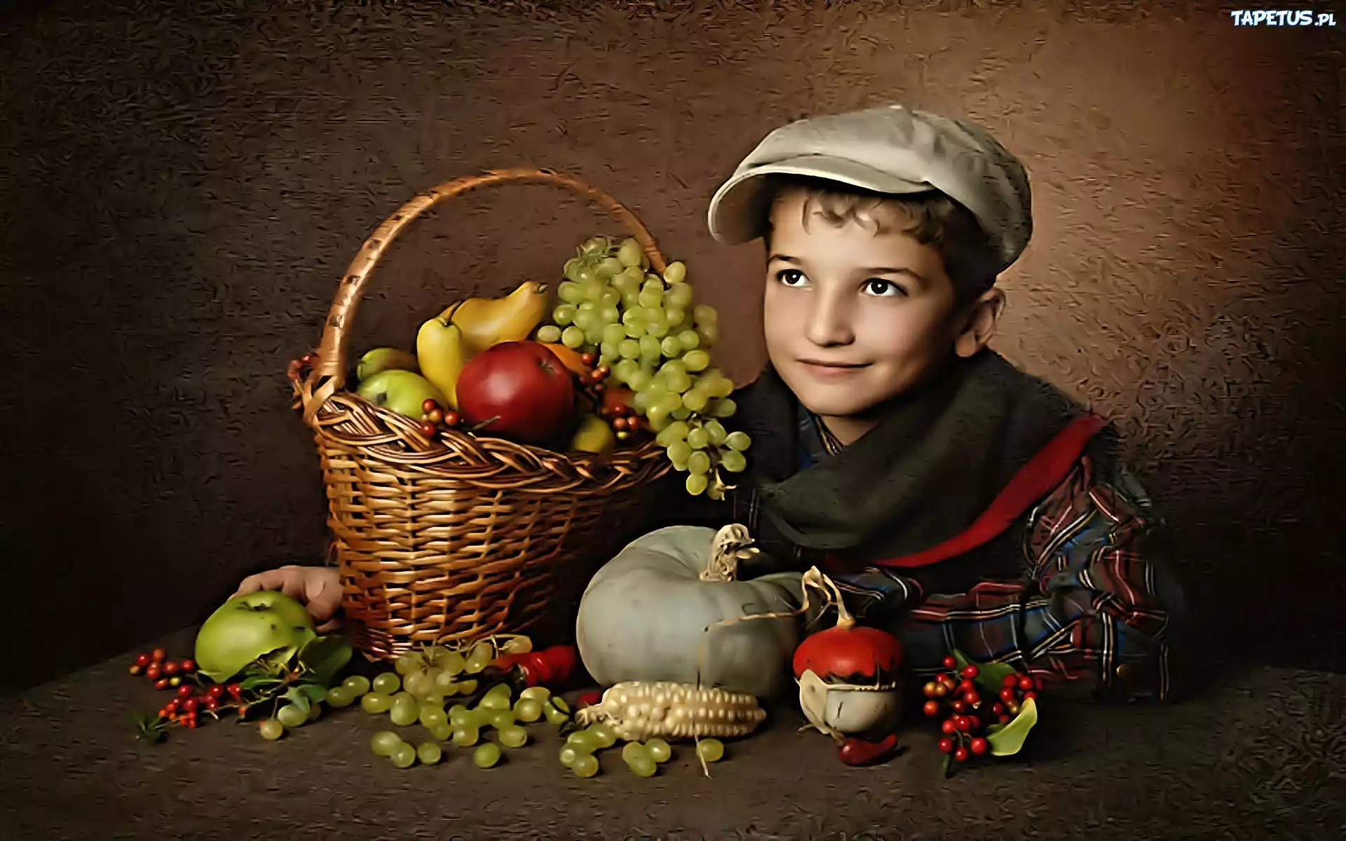 Chłopiec, Koszyk, Owoce
